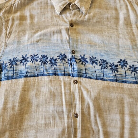 Island Shores XL Beige & Blue Palm Rayon Hawaiian Shirt - Picture 7 of 11